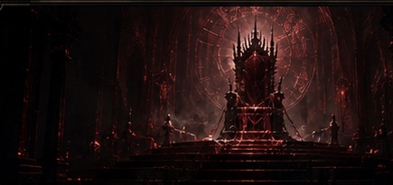 A dark imperial throne beneath a red circular archive seal.
